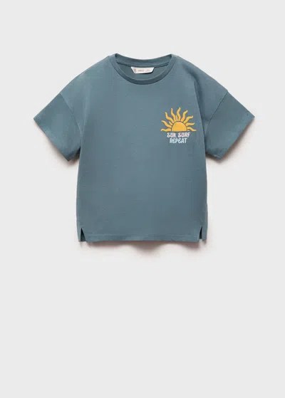 Mango Kids' Embossed Printed T-shirt Petrol Blue
