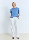 Shop Mango Short-sleeved Linen T-shirt Sky Blue