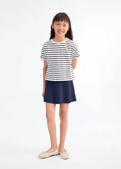 Mango Kids' Striped Short-sleeved T-shirt Off White In Blue