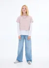 Mango Striped Short-sleeved T-shirt Pink In Pink