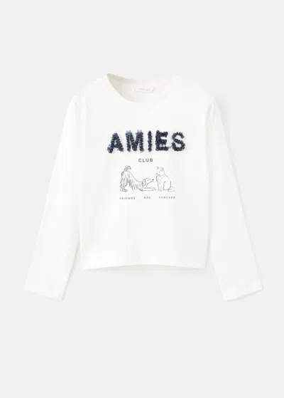 Mango Kids' Printed Long Sleeve T-shirt Off White