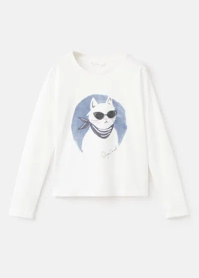 Mango Kids' Printed Long Sleeve T-shirt Off White