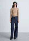 Mango Long-sleeved Pointelle T-shirt In Marron Clair/pastel