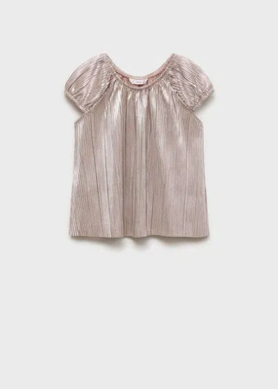 Mango Kids' Pleated T-shirt Silver In Argent