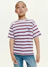 Mango Striped T-shirt With Embroidered Detail Sky Blue In White