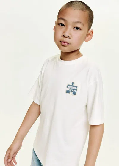 Mango Kids' Textured Embroidered T-shirt Off White