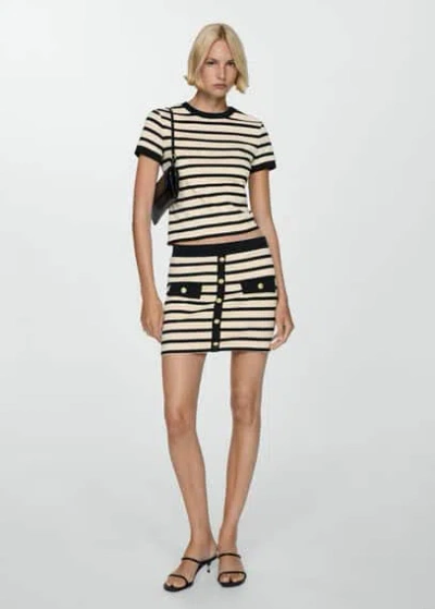 Mango T-shirt With Contrasting Buttons Ecru