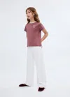 Mango Kids' T-shirt With Embroidered Contrasting Collar Cherry In Pink