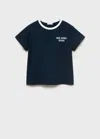 Mango T-shirt With Embroidered Contrasting Collar Navy In Blue
