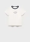 Mango Kids' T-shirt With Embroidered Contrasting Collar Off White