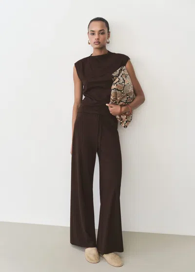 Mango T-shirt With Gathered Asymmetrical Neck Chocolate