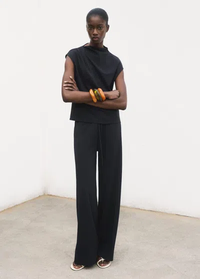 Mango T-shirt With Gathered Asymmetrical Neck Navy In Black