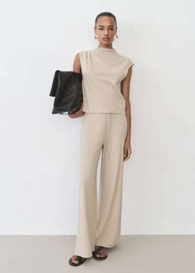 Mango T-shirt With Gathered Asymmetrical Neck Sand