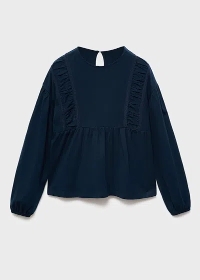 Mango Kids' T-shirt With Gathered Details Navy In Blue