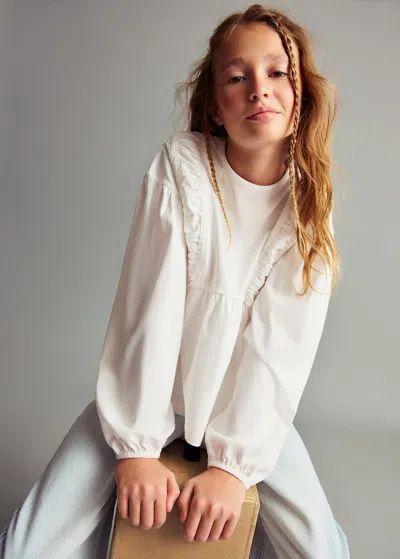 Mango Kids' T-shirt With Gathered Details Off White