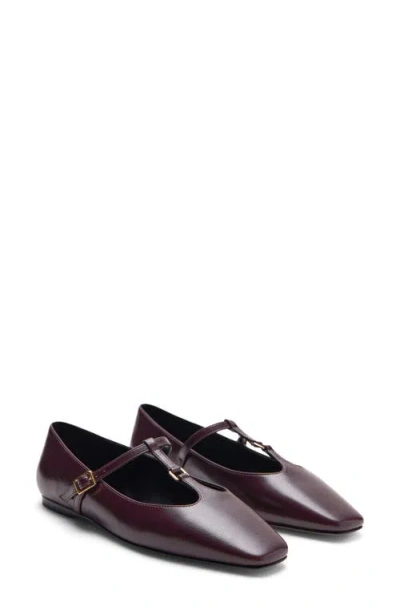 Mango T-strap Flat In Burgundy