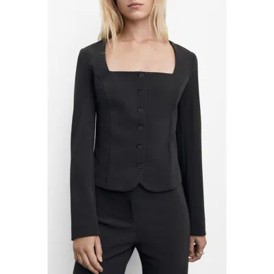 Mango Tailored Crop Suit Blazer In Gray