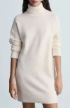Mango Taldote Long Sleeve Turtleneck Sweater Dress In Ecru