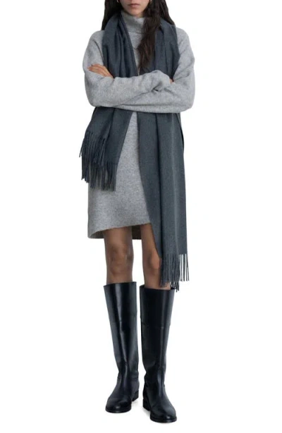 Mango Short Turtleneck Knitted Dress Medium Heather Grey