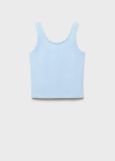Mango Kids' Tank Top With Embroidered Detail Sky Blue