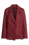 Mango Tarida Frayed Linen Blazer In Red