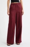 Mango Tarida Frayed Linen Wide Leg Pants In Burgundy