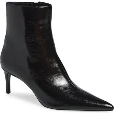Mango Tea Faux Leather Pointed Toe Ankle Bootie In Black