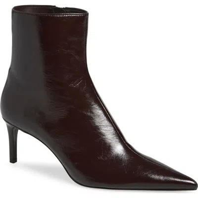 Mango Tea Faux Leather Pointed Toe Ankle Bootie In Burgundy