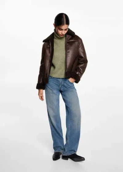 Mango Teen Fur-effect Jacket With Sheepskin Lining Brown