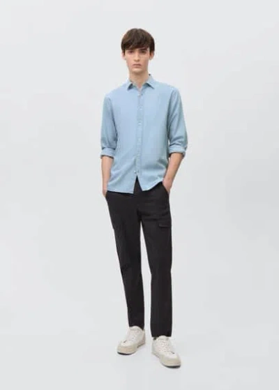 Mango Teen 100% Cotton Shirt In Denim Grey