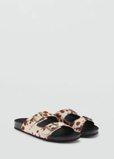 Mango Teen Animal-print Leather Sandals Beige