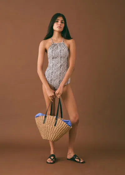 Mango Teen Animal Print Swimsuit Beige