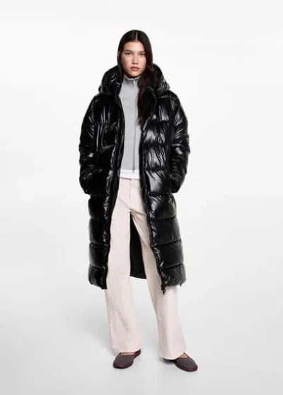 MANGO TEEN QUILTED LONG COAT BLACK 