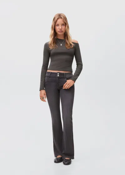 Mango Teen Asymmetric Cotton T-shirt Charcoal In Gray