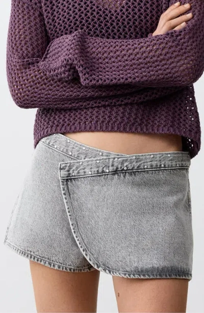 Mango Teen Asymmetric Denim Wrap Skort In Gray
