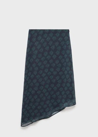Mango Teen Asymmetric Floral Skirt Charcoal In Gray