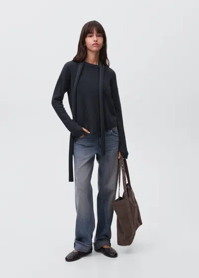 Mango Teen Asymmetric Knit Sweater Petrol Blue