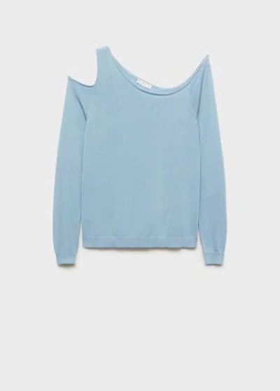Mango Teen Asymmetric Knit Sweater Sky Blue
