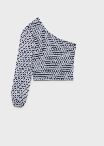 Mango Teen Asymmetric Printed Top Dark Navy In Bleu Marine Foncé