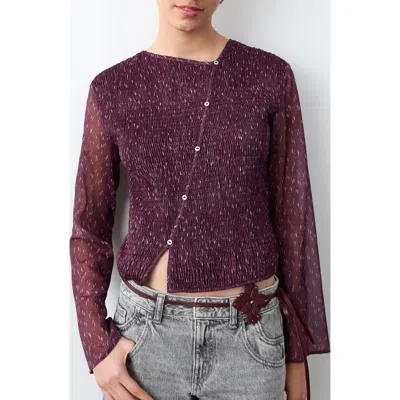 Mango Teen Asymmetric Smocked Button-up Top In Purple