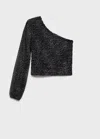 Mango Teen Asymmetrical Leopard-print Blouse Black In Black