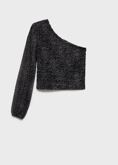 Mango Teen Asymmetrical Leopard-print Blouse Black