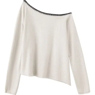 Mango Teen Asymmetrical Off The Shoulder Cotton Blend Sweater In Neutral
