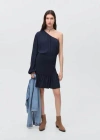 Mango Teen Asymmetrical Pleated Dress Dark Navy In Dark Navy