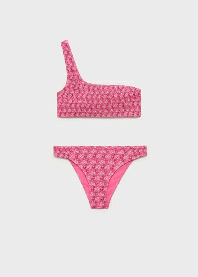 Mango Teen Asymmetrical Printed Bikini Pastel Pink
