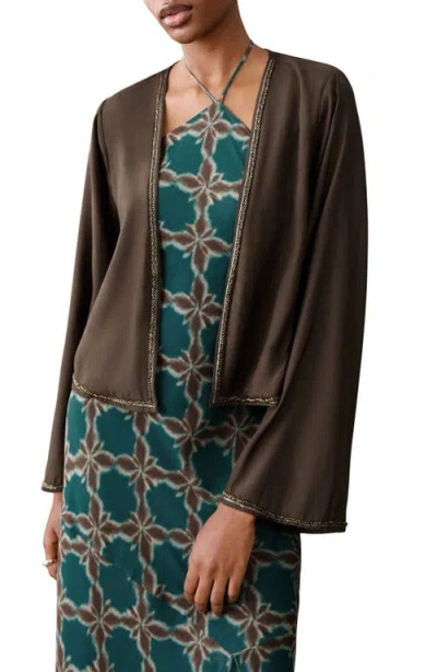 Mango Teen Bead Detail Open Front Jacket In Brown
