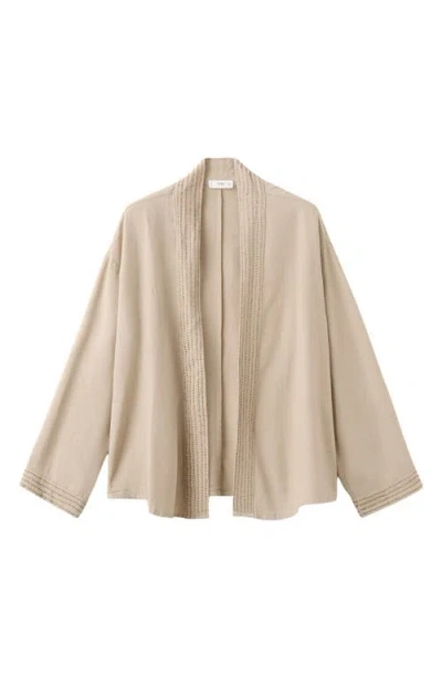Mango Teen Bead Detail Open Jacket In Neutral