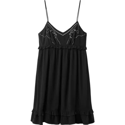 Mango Teen Beaded Ruffle Trim Tiered Minidress In Black