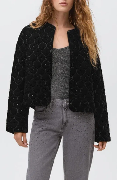 Mango Teen Beaded Velvet Jacket In Black