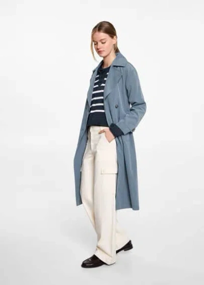 Mango Teen Belt Flowy Trench Blue